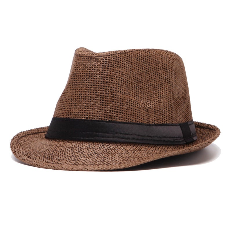 LADYBRO Fedora Hat Mens Trilby Straw Sunhat Panama Cuban Party 1920s Short Brim Summer Pack of 3(Beige,Coffee,Khaki) - Image 4